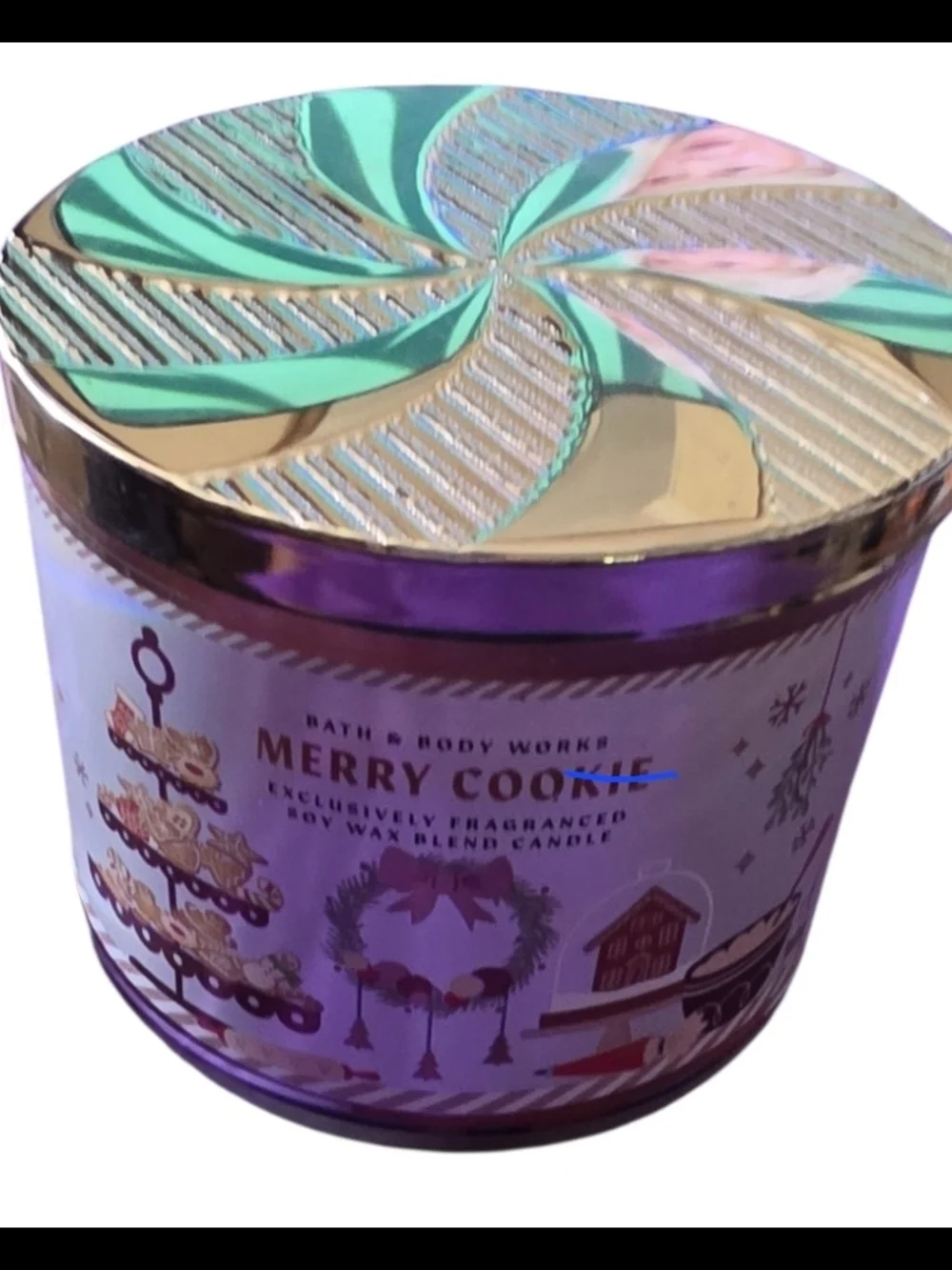 Bath & Body Works Merry Cookie Candle - Purple & Gold